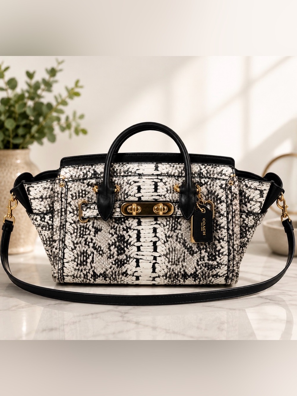 Coach Snakeskin Print Swagger leather Satchel Crossbody Purse Handbag